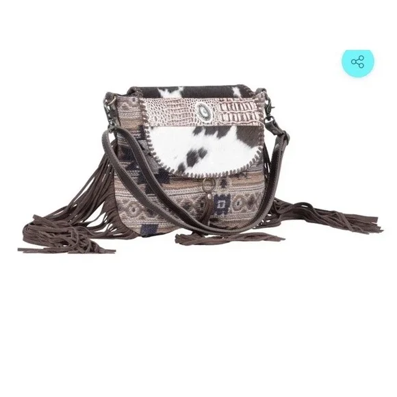 Myra Women's Fabulous Western Cowhide Leather Cross Body Handbag Fringe NWT - Picture 3 of 5